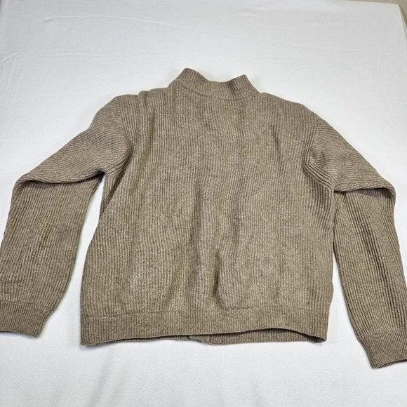 VTG Italian Wool Cardigan Sweater Mens XL ITL 54 Quiet Luxury Brown Leather Knit